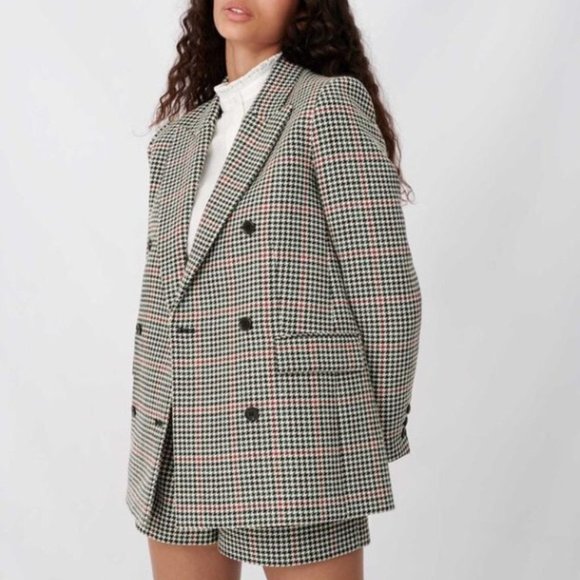 Maje Check Wool Blend Jacket Shorts Set - Picture 2 of 5